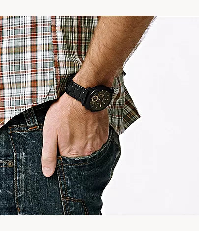 Fossil Machine Mid-Size Chronograph Black Stainless Steel Watch - FS4682