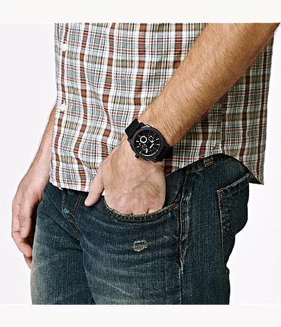 Fossil Machine Chronograph Black Silicone Watch - FS4487